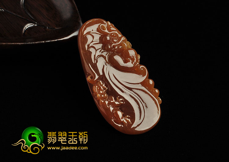 冰种褐红翡缅甸翡翠A货望子成龙挂件