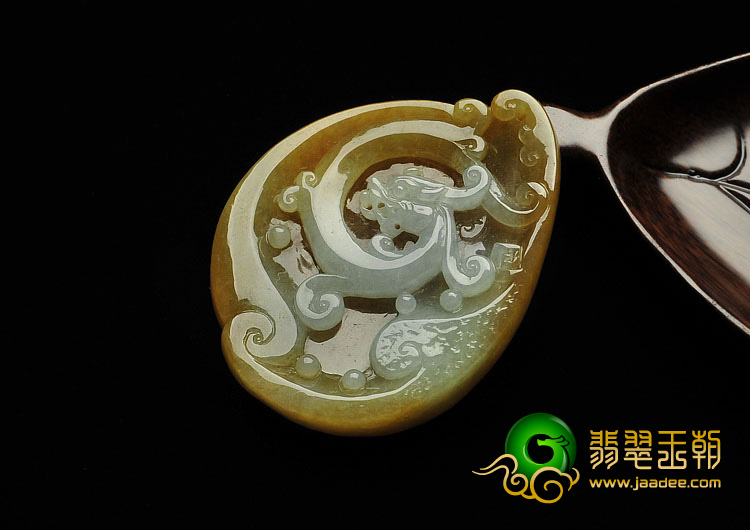 糯冰种褐黄翡缅甸翡翠A货龙牌挂件