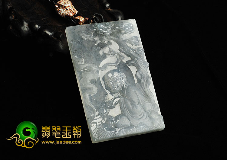 冰种（乌鸡种）水墨色缅甸翡翠A货坐禅挂件