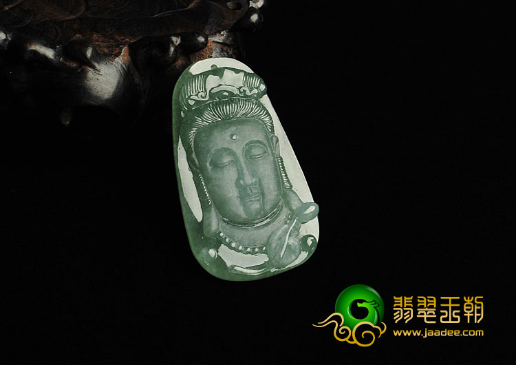 糯冰种晴水缅甸翡翠A货观音头挂件