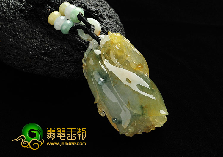 冰种褐黄翡飘花缅甸翡翠A货玉兰花挂件