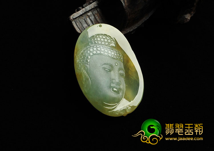 糯冰种褐黄翡缅甸翡翠A货释迦牟尼头挂件