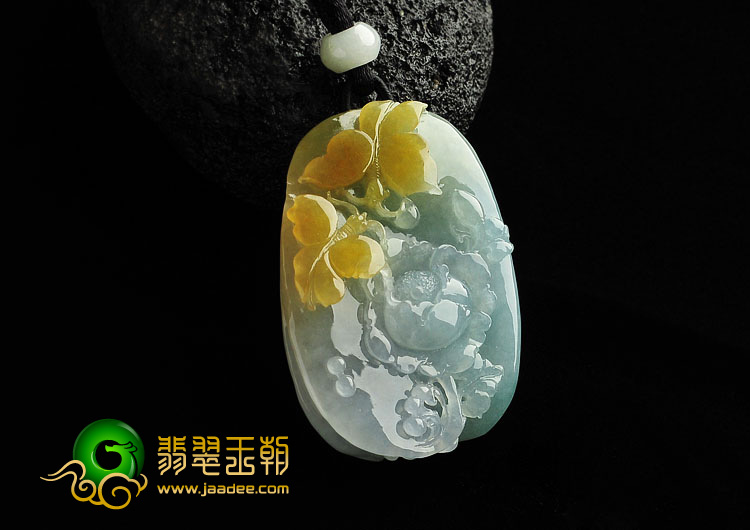 糯冰种褐黄翡晴水缅甸翡翠A货蝶恋花挂件