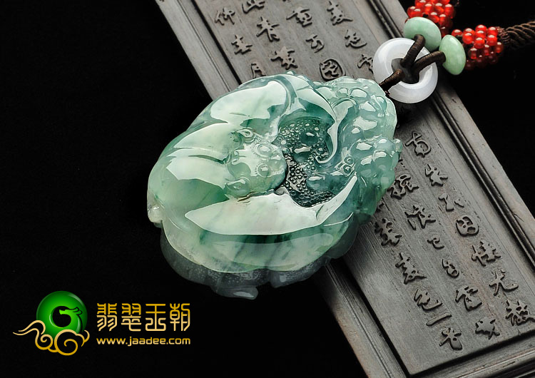 冰种飘花缅甸翡翠A货福从天降挂件