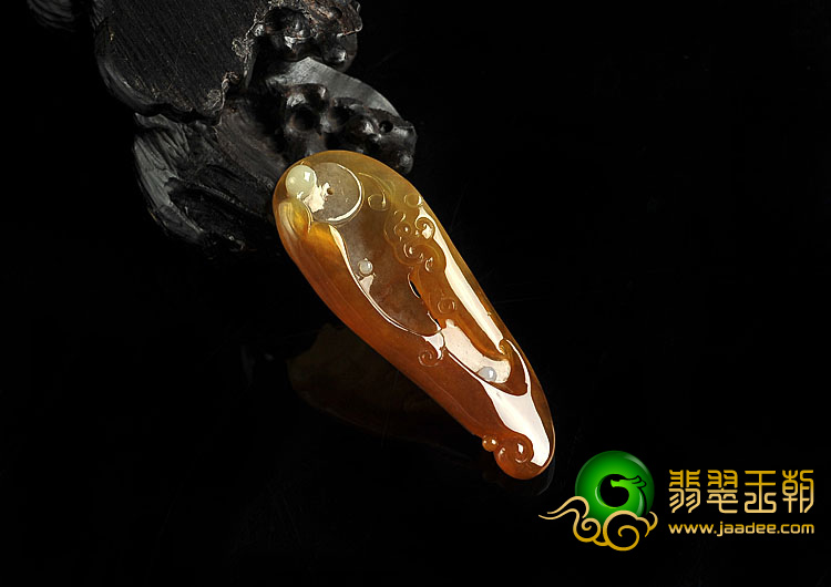 冰种褐黄翡缅甸翡翠A货凤来仪挂件