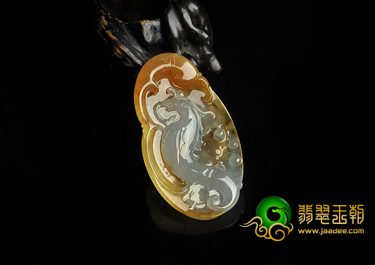 冰种褐黄翡缅甸翡翠A货凤来仪挂件