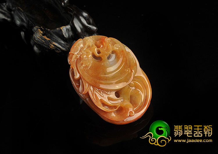 糯冰种红黄翡缅甸翡翠A货蝙蝠龙挂件