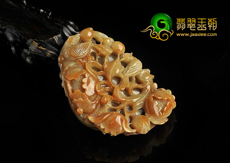 细糯种褐黄翡缅甸翡翠A货鸟语花香挂件