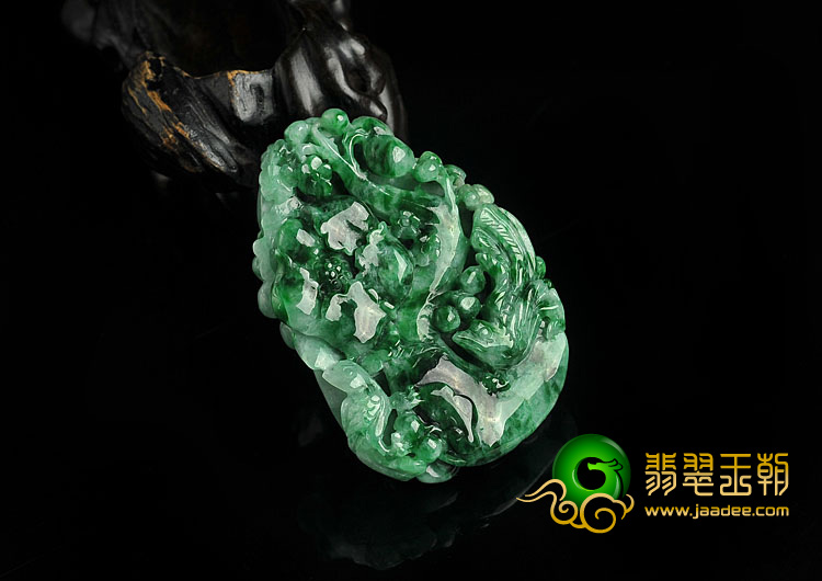 糯冰种廯加绿缅甸翡翠A货鸟语花香挂件