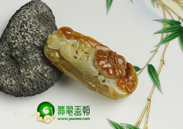 糯冰种褐黄翡缅甸翡翠A货喜上枝头挂件