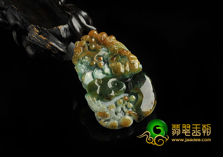 糯冰种三彩缅甸翡翠A货花开富贵挂件