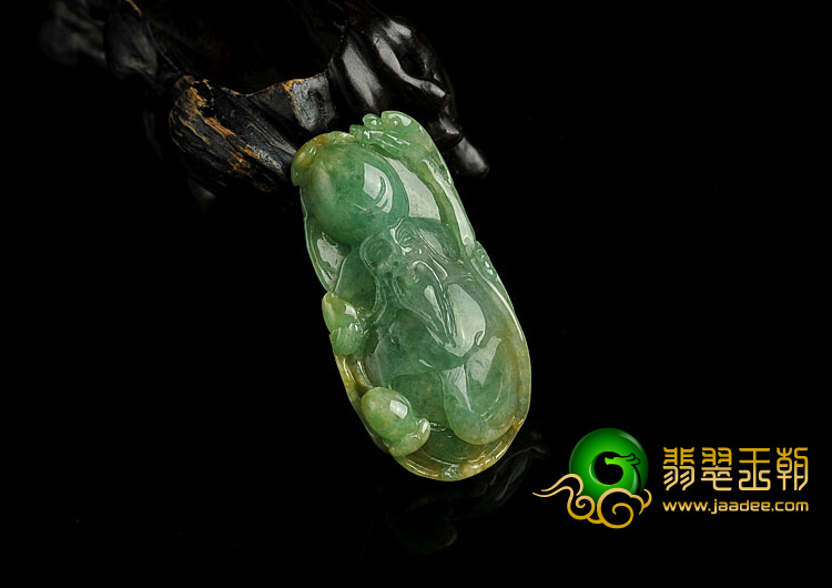 糯冰种黄加绿缅甸翡翠A货寿星挂件