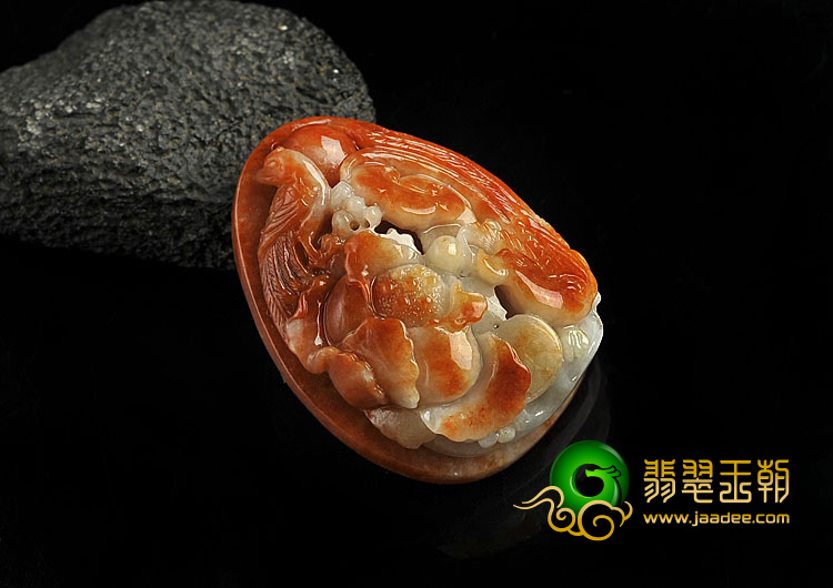 糯冰种红翡缅甸翡翠A货鸟语花香挂件