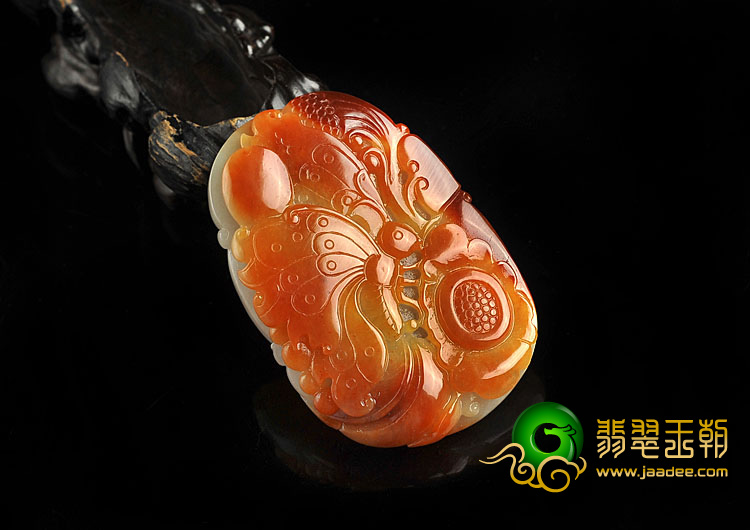糯冰种红黄翡缅甸翡翠A货蝶恋花挂件