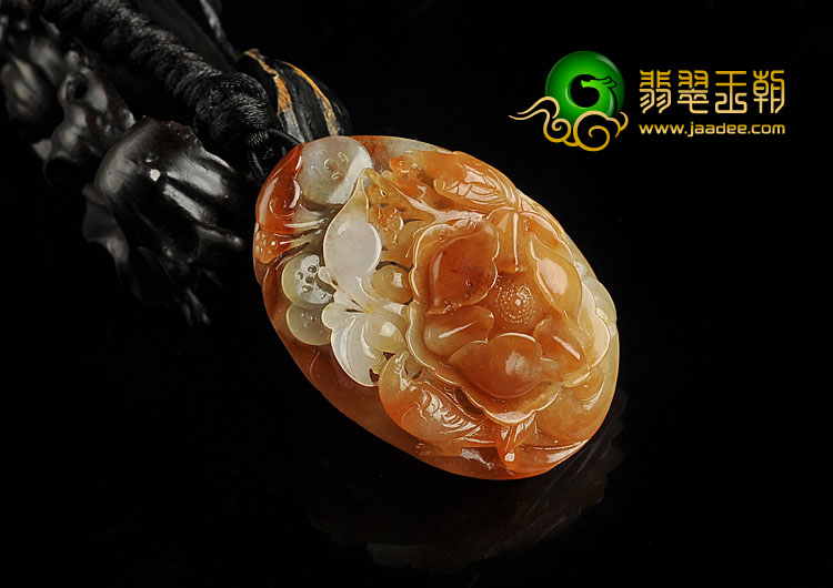 糯冰种红黄翡缅甸翡翠A货花开富贵挂件