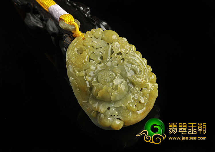 糯冰种褐黄翡缅甸翡翠A货鸟语花香手玩件