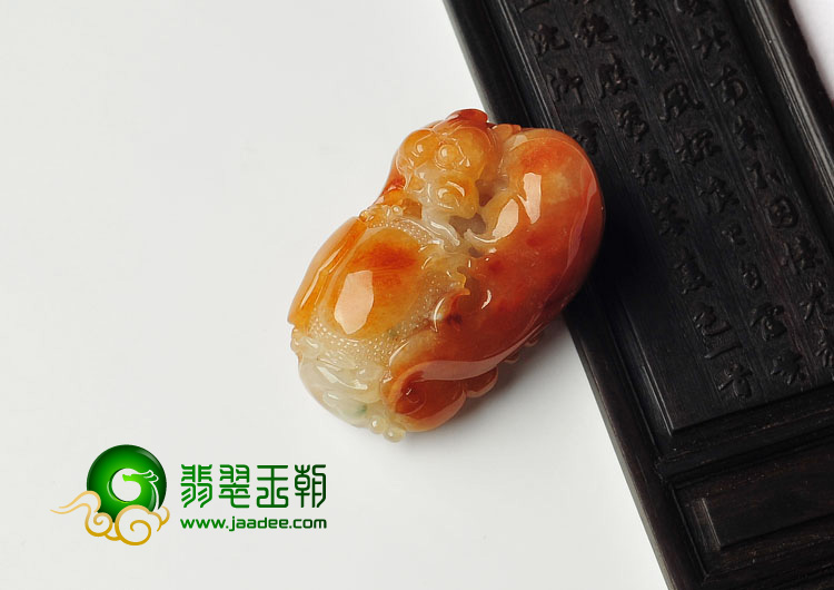 糯冰种红黄翡缅甸翡翠A货福寿如意挂件