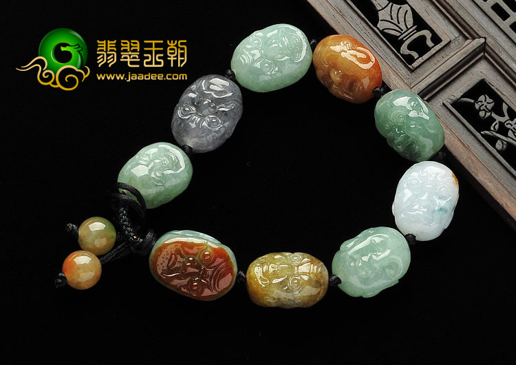 糯冰种三彩缅甸翡翠A货罗汉头手链