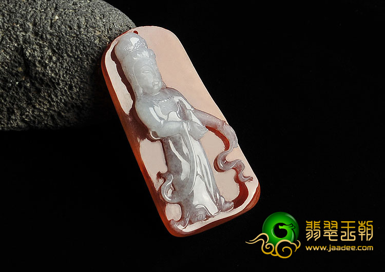 糯冰种红黄翡缅甸翡翠A货玉立观音挂件