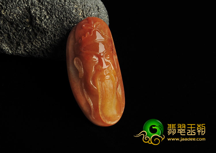 糯冰种红黄翡缅甸翡翠A货关公挂件