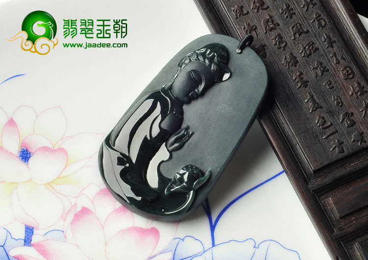 冰种墨翠缅甸翡翠A货观音挂件