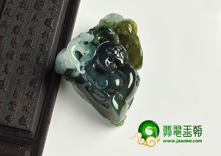 糯冰种青褐翡缅甸翡翠A货万事如意挂件
