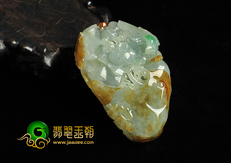 糯冰种三彩缅甸翡翠A货花开富贵挂件