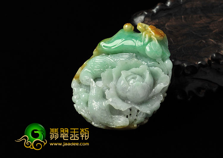 糯冰种三彩缅甸翡翠A货富贵双喜挂件