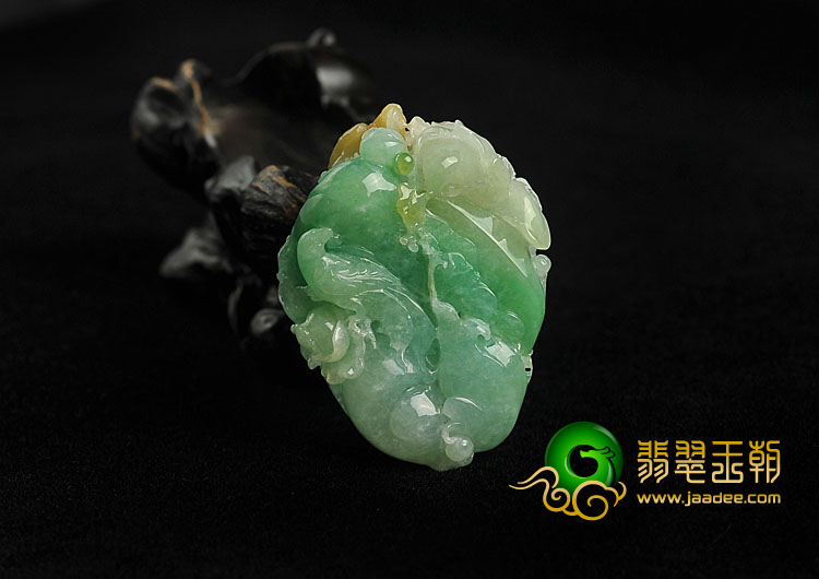 糯冰种黄加绿缅甸翡翠A货花开富贵挂件