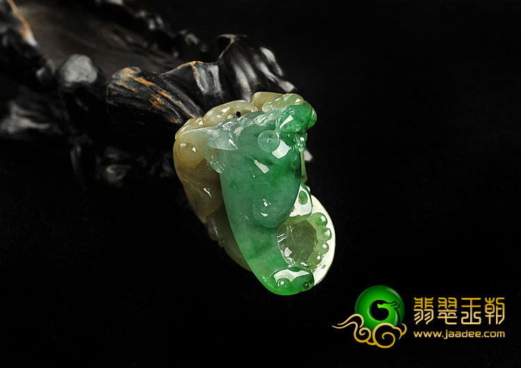 冰种黄加绿缅甸翡翠A货福寿如意挂件