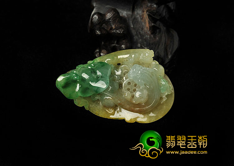 糯冰种黄加绿缅甸翡翠A货福寿如意挂件