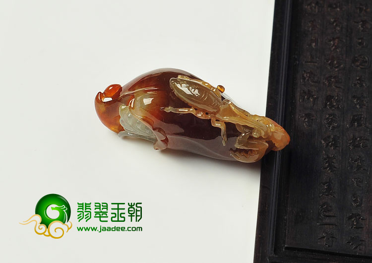 糯冰种褐黄翡缅甸翡翠A货螳螂捕蝉挂件
