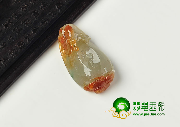 冰种红黄翡缅甸翡翠A货双飞蝶挂件