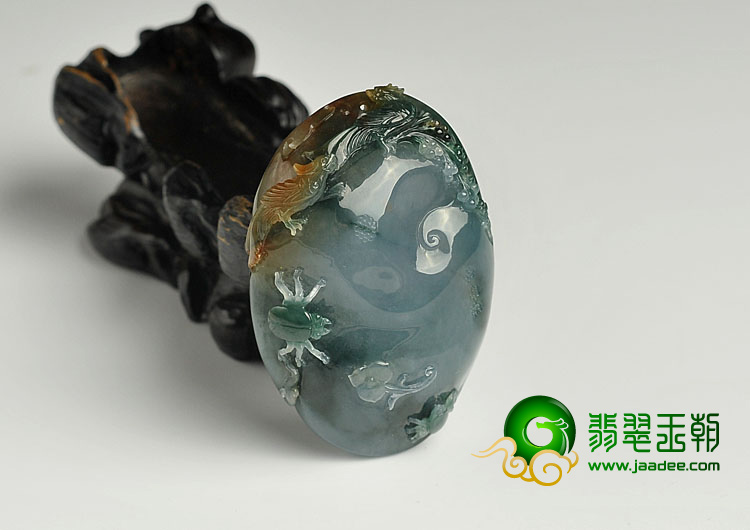 糯冰种褐黄翡飘花缅甸翡翠A货富贵双喜挂件
