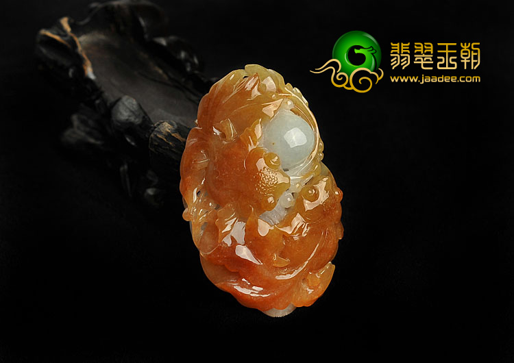 糯冰种红黄翡缅甸翡翠A货金玉满堂挂件