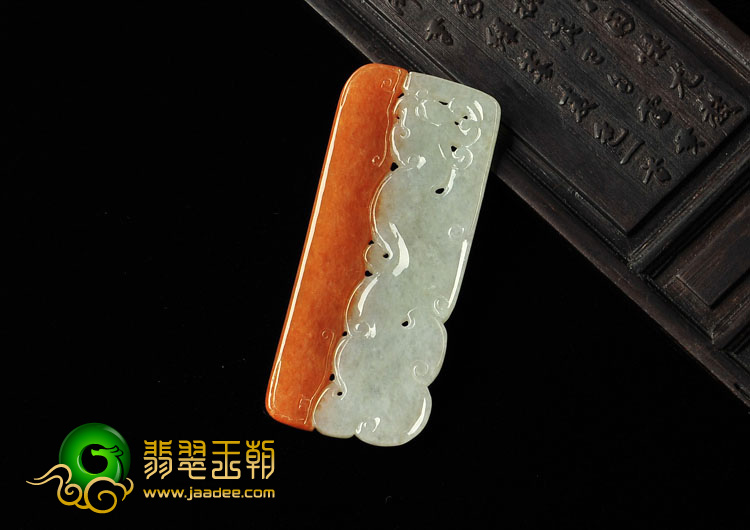 糯冰种红黄翡缅甸翡翠A货龙凤呈祥挂件