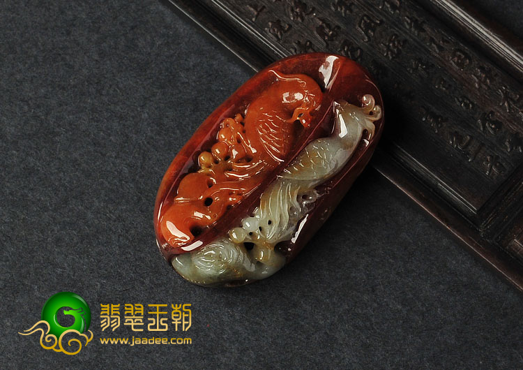 糯冰种褐红翡缅甸翡翠A货双喜临门挂件