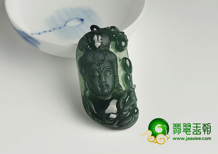 冰种蓝水缅甸翡翠A货观音头挂件