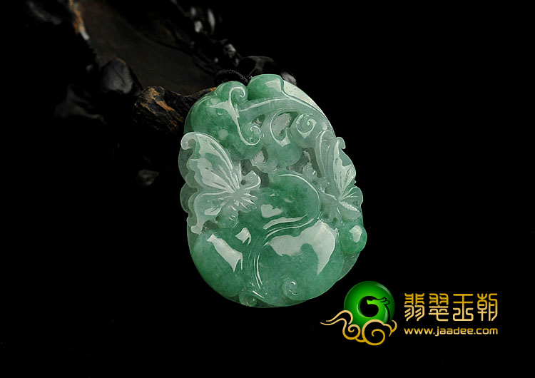 糯冰种翠色缅甸翡翠A货蝶双飞挂件