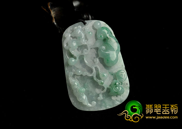 糯冰种飘花缅甸翡翠A货福寿如意挂件