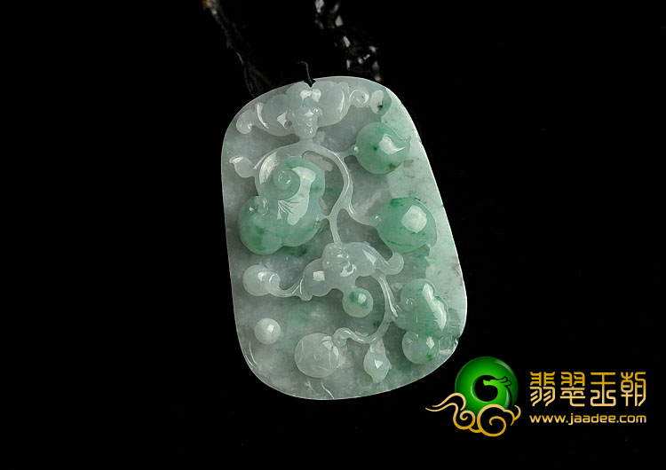 糯冰种飘花缅甸翡翠A货福寿如意挂件
