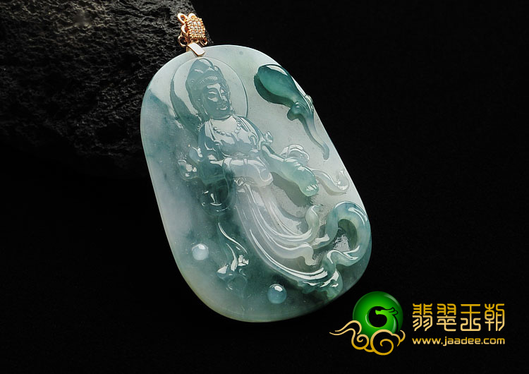 冰种飘花缅甸翡翠A货观音挂件