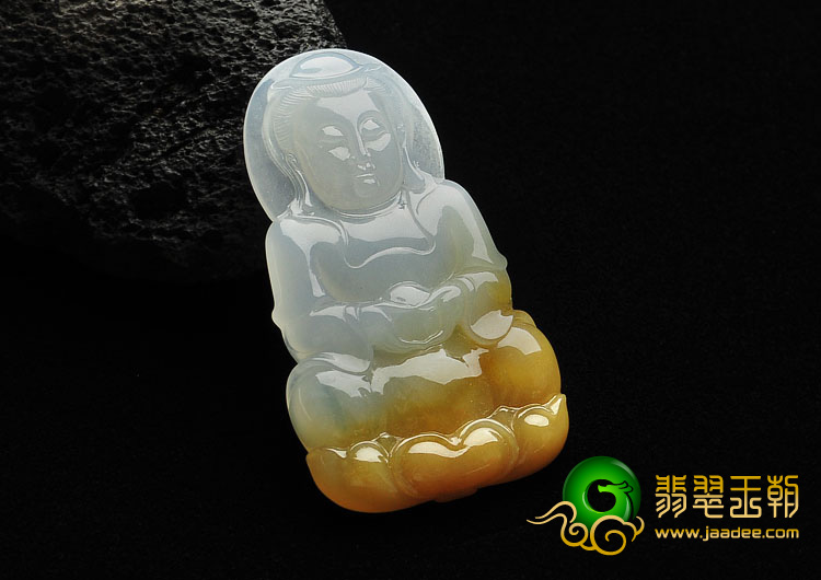 冰种黄翡缅甸翡翠A货观音挂件
