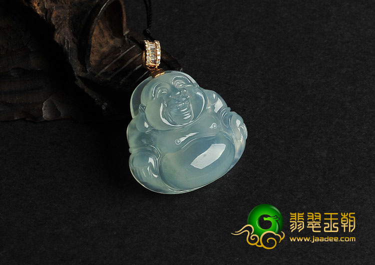 冰种晴水缅甸翡翠A货镶金扣玉佛胸坠
