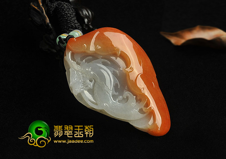 糯冰种红黄翡缅甸翡翠A货龙凤呈祥挂件