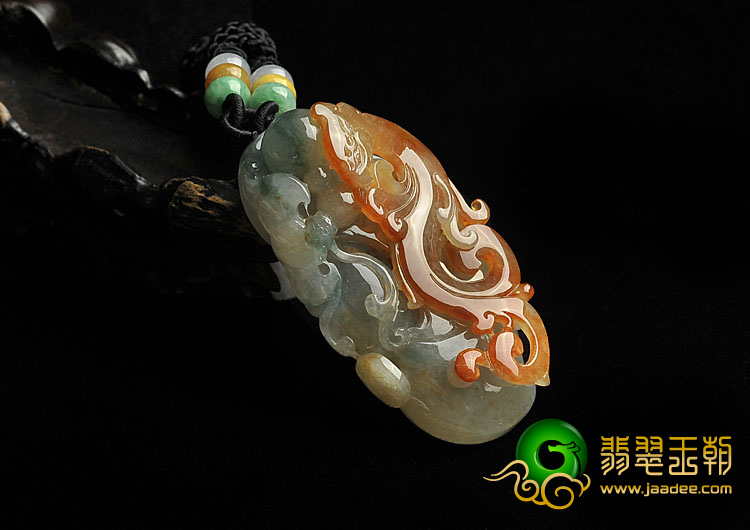 冰种红黄翡飘花缅甸翡翠A货龙行如意挂件