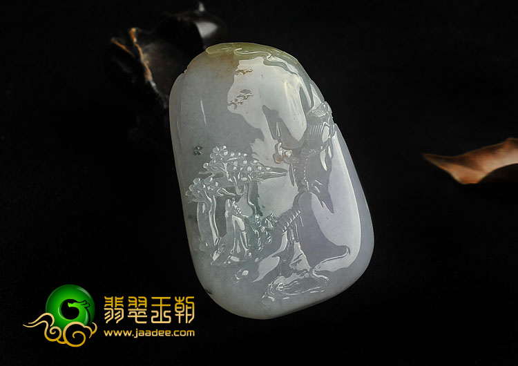糯冰种淡三彩缅甸翡翠A货山高水长挂件