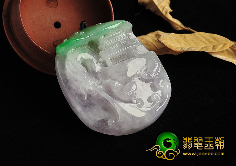 糯冰种春带彩缅甸翡翠A货鱼跃龙门挂件