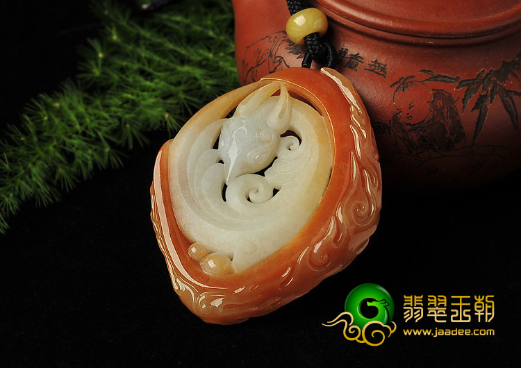 糯冰种红黄翡缅甸翡翠A货火凤凰挂件