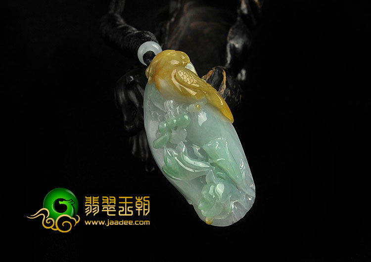 糯冰种三彩缅甸翡翠A货鸟语花香挂件